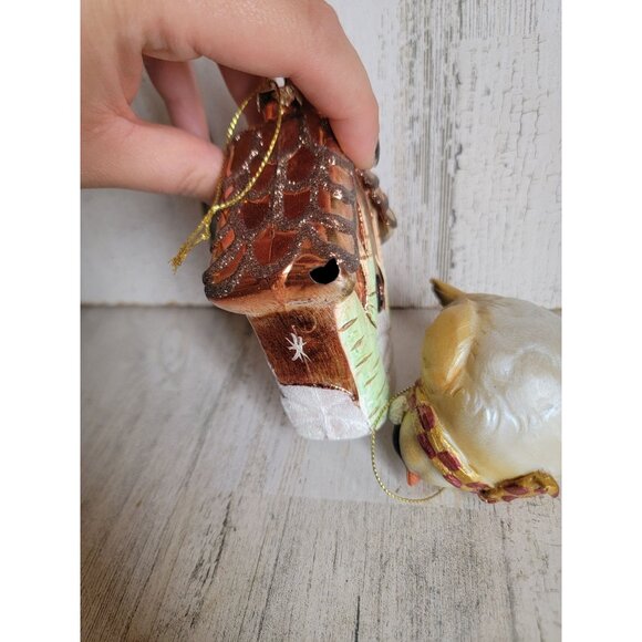 Bird house AS IS forest snow ornament Xmas set unique - Picture 6 of 8